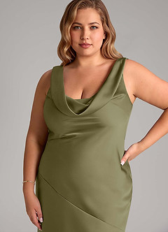 Azazie Rylina Bridesmaid Dresses Pistachio Mermaid Stretch Satin Dress image11