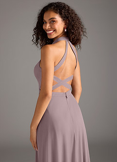 Azazie Clarice Bridesmaid Dresses Dusk A-Line High Neck Mesh Dress image6