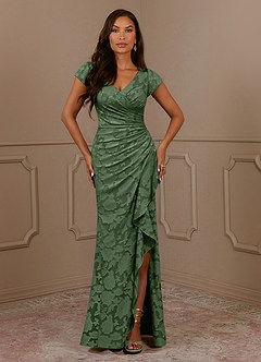 Azazie Roya Mother of the Bride Mekot Mrenneito Ruched Floral Burnout Lattian pituus Pukeutua image2
