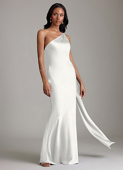 Azazie Galinda Suknie dla druhen Syrena Jedno ramię Satyna elastyczna Do ziemi Sukienka image5