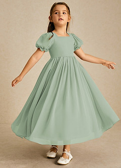 Azazie Joss Flower Girl Dresses Agave A-Line with Sleeves Chiffon Dress image3
