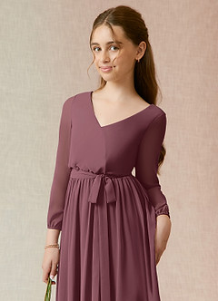 Azazie Angelica Junior Abito A-Line in Chiffon Plissettato Sangria image6