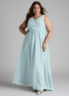 Azazie Flora Bridesmaid Dresses Mist A-Line Pleated Chiffon Dress image10