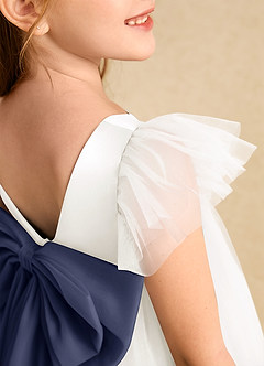 Azazie Munchkin Flower Girl Dresses Ivory Stormy A-Line Bow Tulle Dress image6
