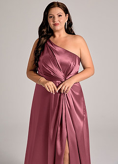 Azazie Brooke Bridesmaid Dresses Desert Rose A-Line One Shoulder Metallic Satin Dress image13