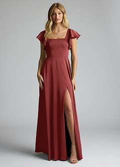 Azazie Bondi Robes de demoiselle d'honneur Robe Trapèze en Satin extensible Nœud Terracotta image5