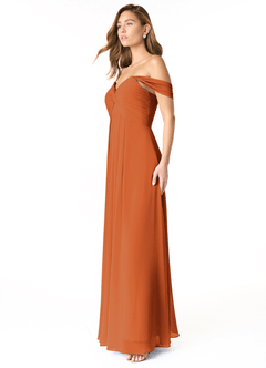 Azazie Kaitlynn Vestidos de damas de honor Vestido de Canela de Gasa de Imperio Convertible con Fruncido image4