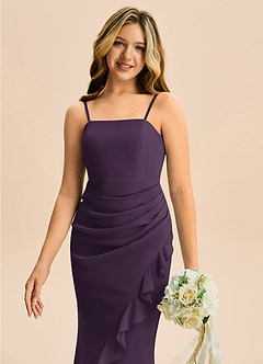 Azazie Buzzy Junior Plum Sheath Pleated Chiffon Dress image2