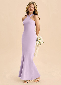 Azazie Doretta Junior Abito Tubino in Chiffon Plissettato Lilla Glassato image1