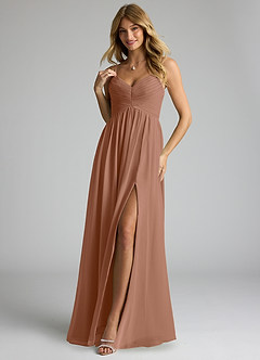 Azazie Alia Brautjungfernkleider A-Linie Plissee Chiffon Kleid Bronzer image3