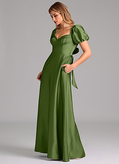 Azazie Fatima Robes de demoiselle d'honneur Robe Trapèze en Satin extensible Plissée Genévrier image5