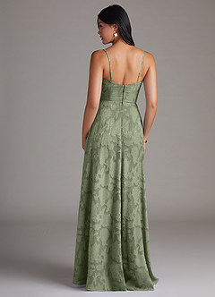 Azazie Moira Bridesmaid Dresses Pistachio A-Line Side Slit Floral Burnout Dress image2