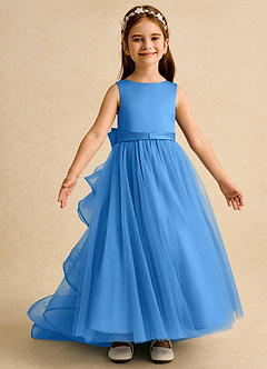 Azazie Lior Flower Girl Dresses Blue Jay Ball-Gown Pleated Tulle Dress image6
