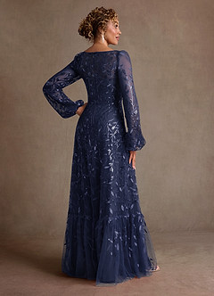 Azazie Mazie Klänningar till brudens mor Klä A-Line i Tyll Spets Mörk Marinblå image3