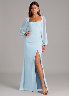 Azazie Brixley Abiti da Damigella Abito Sirena in Chiffon Manica Lunga Azzurro image6