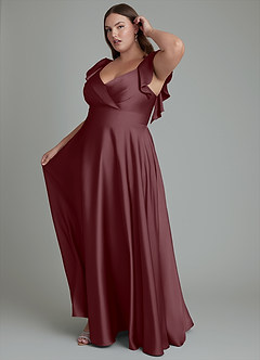 Azazie Leilani Bridesmaid Dresses Sangria A-Line Ruched Stretch Satin Dress image14