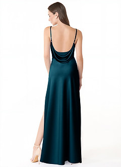 Azazie Alaija Brautjungfernkleider Meerjungfrau-Linie Seitliche Cut-Outs Stretch-Satin Kleid Tintenblau image4