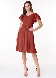 Azazie Hadley Final Sale A-Line Pleated Chiffon Knee-Length Dress image1