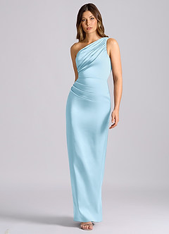 Azazie Akilah Suknie dla druhen Syrena Jedno ramię Satyna elastyczna Do ziemi Sukienka image4