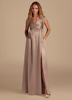Azazie Allessia Maternity Bridesmaid Dresses A-Line Metallic Satin Floor-Length Dress image4