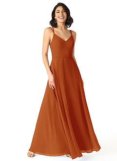 Azazie Janine Robes de demoiselle d'honneur Robe Trapèze en Mousseline de soie Col en V Paprika image1