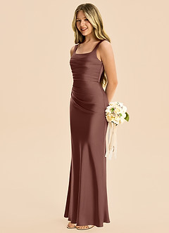Azazie Agustina Junior Espresso Sheath Pleated Stretch Satin Dress image5