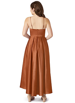 Azazie Jemima Junior Copper A-Line with Pockets Stretch Satin Dress image2