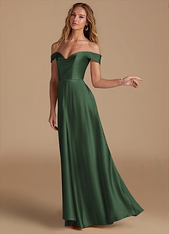 Azazie Jackalin Bridesmaid Dresses Eucalyptus A-Line Off the Shoulder Metallic Satin Convertible Dress image3