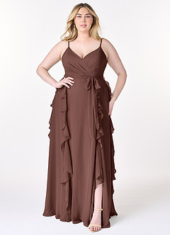 Azazie Peyton Bridesmaid Dresses Espresso A-Line Ruched Chiffon Dress image7