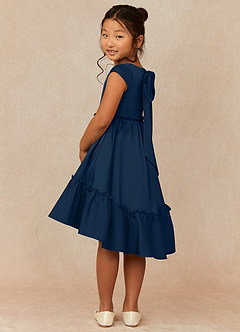 Azazie Lee Flower Girl Dresses Dark Navy A-Line Bow Stretch Satin Dress image4