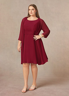 Azazie Shirley Kleider für die Brautmutter A-Linie Schaufel Gefaltet Chiffon Kleid Burgunderrot image10