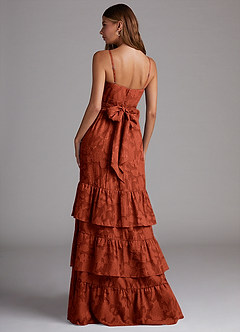 Azazie Nathalia Bridesmaid Dresses Auburn A-Line Bow Floral Burnout Dress image2