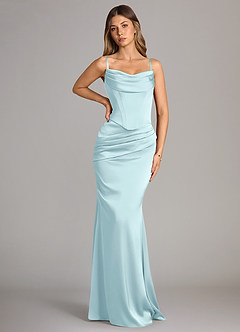 Azazie Sorrel Bridesmaid Dresses Cloud Blue Mermaid Strapless Stretch Satin Convertible Dress image6