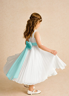 Azazie Margot Flower Girl Dresses Ivory Aqua A-Line Pleated Chiffon Dress image7