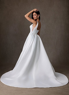 Azazie Skylin At-home Try On Dresses Diamond White Ball-Gown with Pockets Satin Dress image5