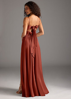 Azazie Zeya Bridesmaid Dresses Terracotta A-Line Pleated Stretch Satin Dress image1