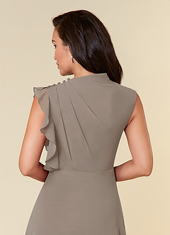 Azazie Narine Abiti per la Madre della Sposa Abito A-Line in Chiffon con Scollo Alto a Pieghe Taupe image6
