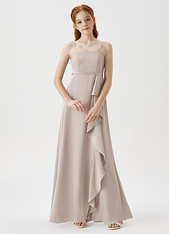 Azazie Kaylee Junior Frost A-Line with Belt Stretch Satin Dress image1