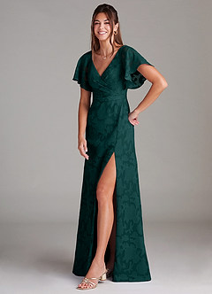 Azazie Ambrosia Bridesmaid Dresses Pine A-Line Pleated Floral Burnout Dress image4