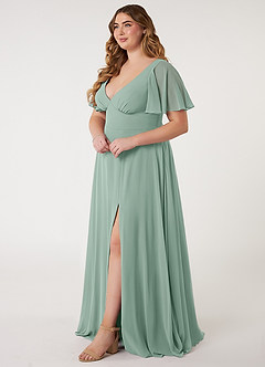 Azazie Kimber Bridesmaid Dresses Agave A-Line Flounce Sleeve Chiffon Dress image9