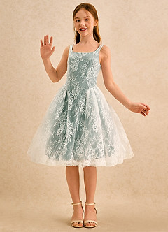 Azazie Cubbie Girls Formal Kukkatyttöjen mekot A-linja Pitsi Polvipituinen Mekko image5