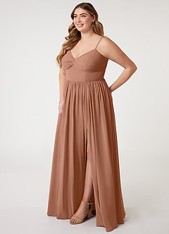 Azazie Zeya Abiti da Damigella Abito A-Line in Chiffon con Scollo a V a Pieghe Bronzo image8