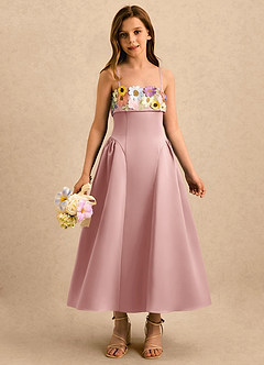 Azazie Gianna Girls Formal Flower Girl Dresses Rose Gold A-Line Pleated Matte Satin Dress image4