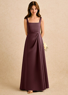 Azazie Emiko Girls Formal Abiti da Ragazza di Fiori Abito A-Line in Raso Opaco Plissettato Sangria image3