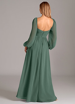 Azazie Bailee Bridesmaid Dresses Sea Moss A-Line Long Sleeve Chiffon Dress image4