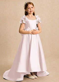 Azazie Charity Flower Girl Klänningar Klänning A-linje i Matt satäng med ärmar image4