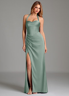 Azazie Serenity At-home Try On Dresses Dusty Sage Mermaid Sweetheart Neckline Stretch Satin Dress image3
