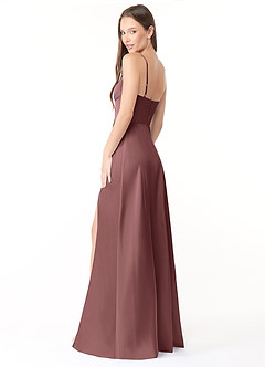 Azazie Halsey Bridesmaid Dresses Vintage Mauve Sheath Side Slit Stretch Satin Dress image5