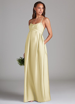 Azazie Llana Maternity Bridesmaid Dresses A-Line Stretch Satin Floor-Length Dress with Pockets image1