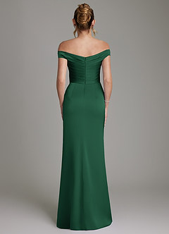 Azazie Teyana Bridesmaid Dresses Dark Green Sheath Off the Shoulder Stretch Satin Dress image7